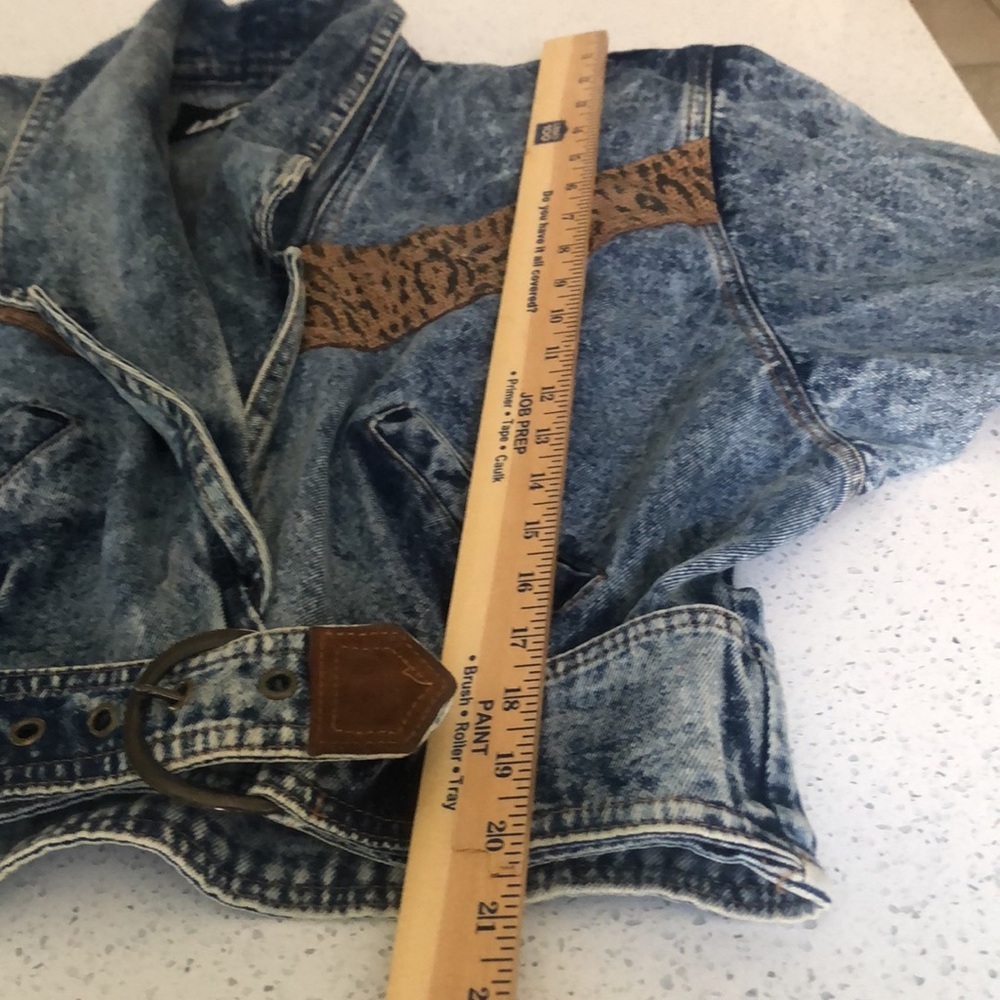 Vintage 80s/90s stone washed denim and leather snake print fringe jacket size S - Picture 6 of 17